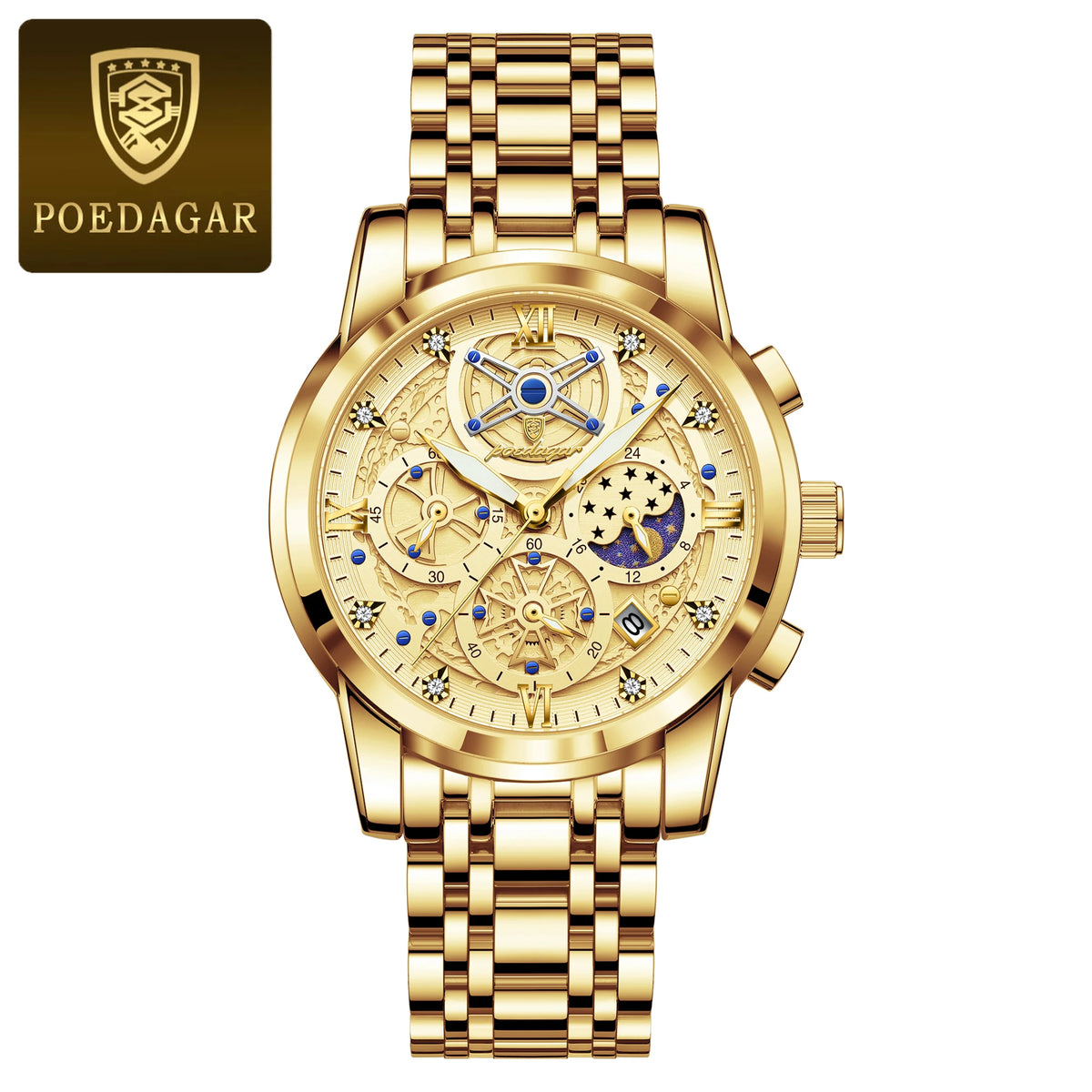 POEDAGAR Men’s Stainless Steel Quartz Chronograph Watch, Model 984