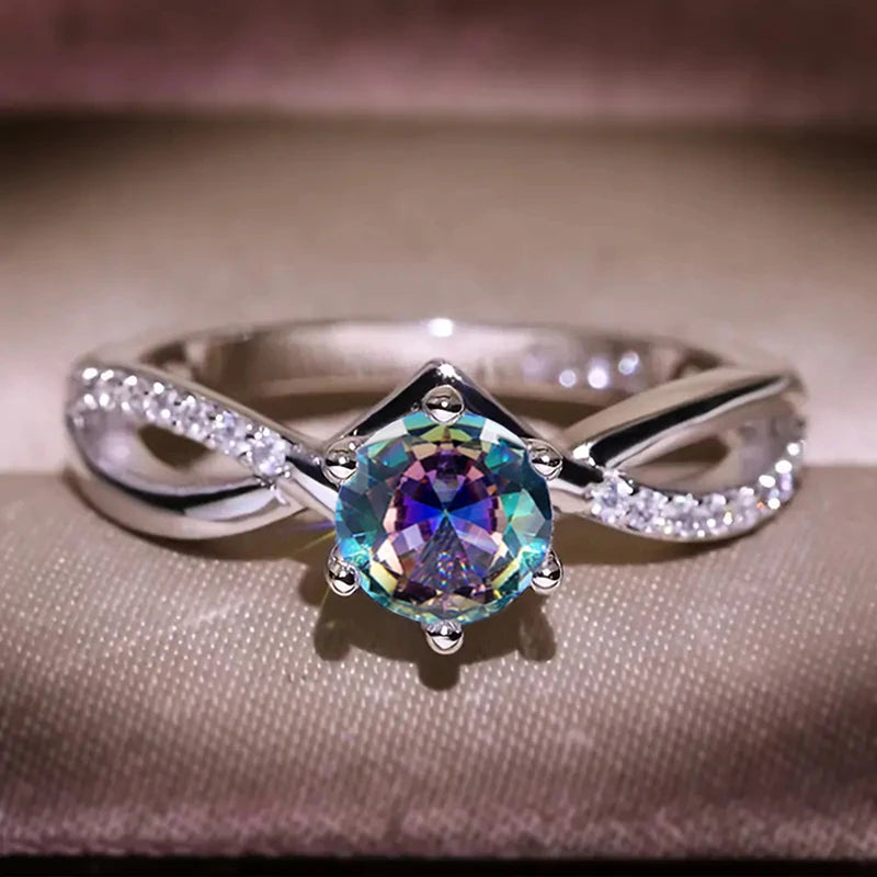 Silver Cubic Zirconia Ring - 6 Claw Engagement Band