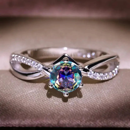 Silver Cubic Zirconia Ring - 6 Claw Engagement Band