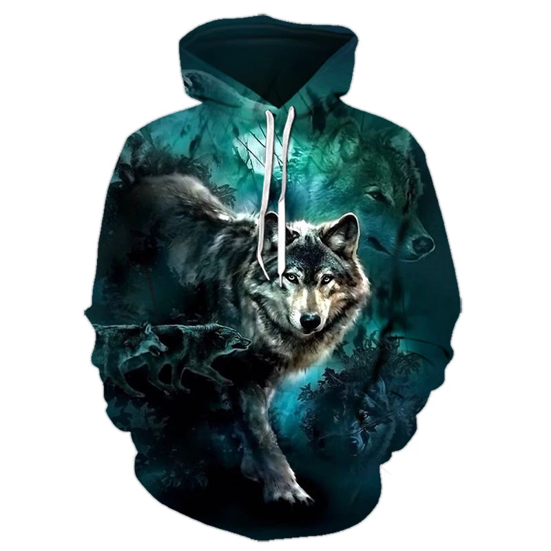 Wolf 3D Print Hoodie - Polyester O-Neck Oversized Streetwear