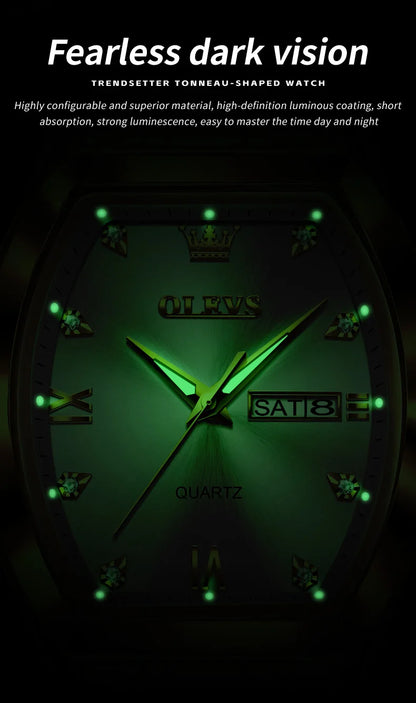 OLEVS 5528 Men's Watch - Luxury Gold, Tonneau Dial, Waterproof, Luminous, Business