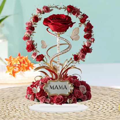 8" Acrylic Rose 'MOM' Standing Decoration – Love Theme, Pastoral Style