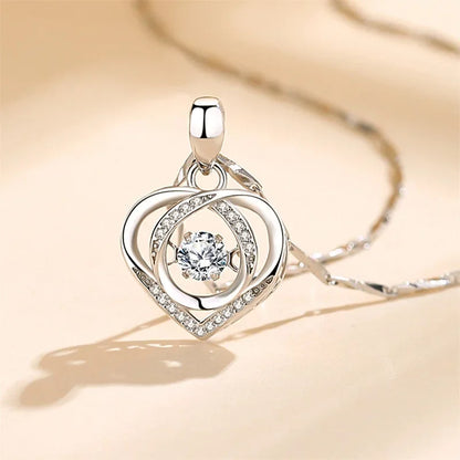 925 Sterling Silver Heart Necklace & Bracelet Set - Blue Crystal
