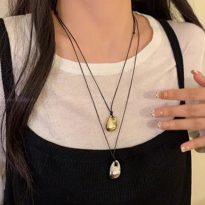 Unisex Leather Necklace - Irregular Bean Pendant