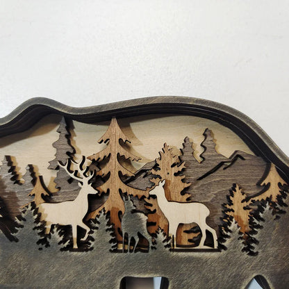 Wooden Wolf Statue with Light - 16x14cm American Style Decor