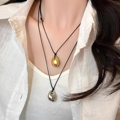 Unisex Leather Necklace - Irregular Bean Pendant