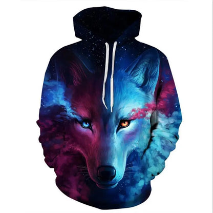 Wolf 3D Print Hoodie - Polyester O-Neck Oversized Streetwear