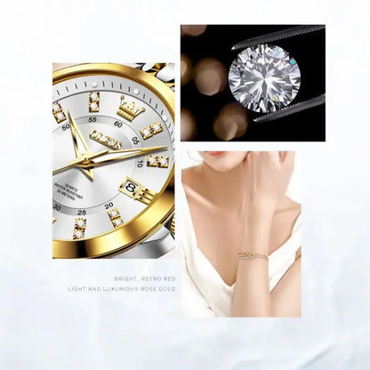 OLEVS 3620 Women's Watch - Luxury Diamond, Automatic Calendar, Waterproof, Bracelet Set