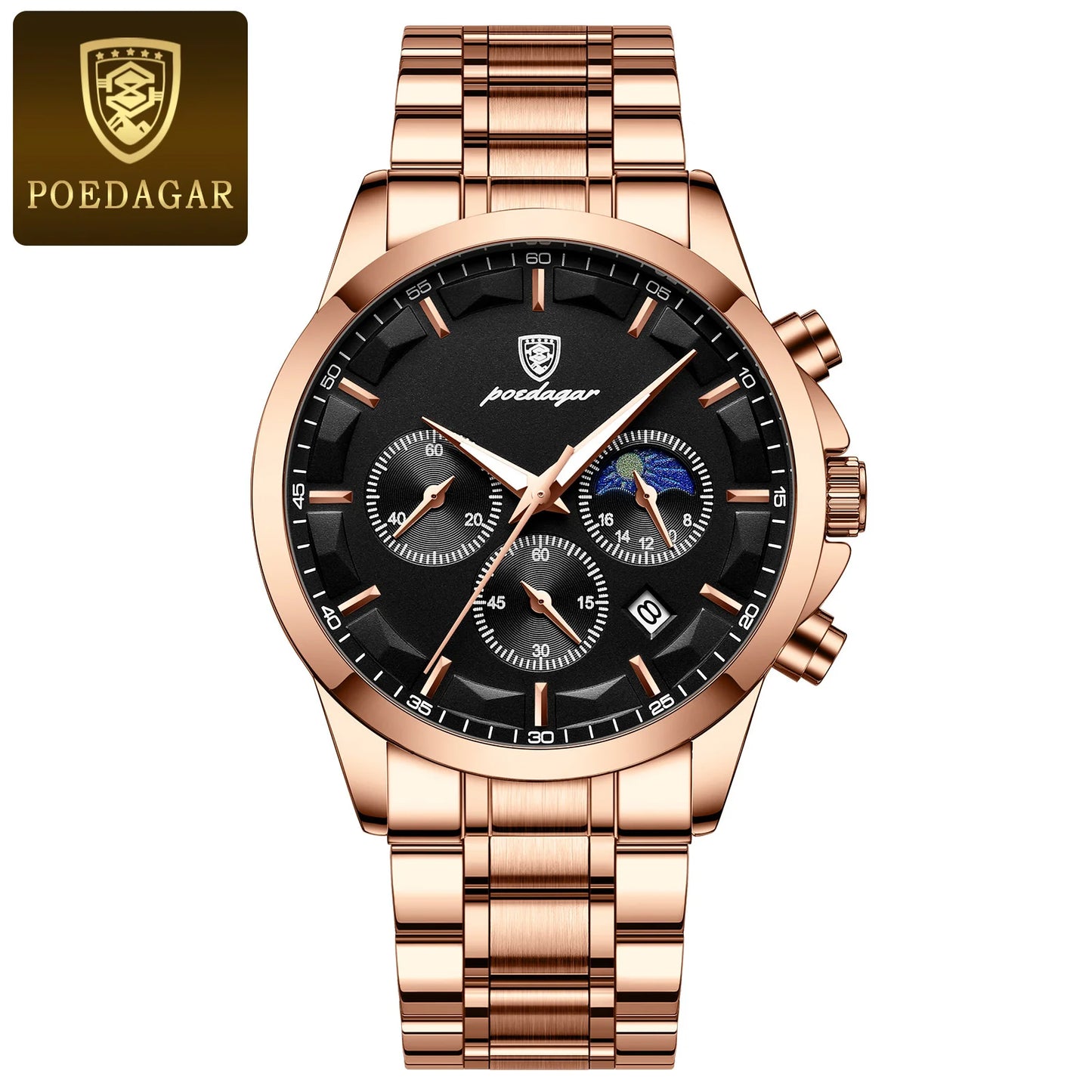 POEDAGAR 928 Men's Luxury Sport Watch - Leather Band, Luminous, Diver, 3ATM, Auto Date