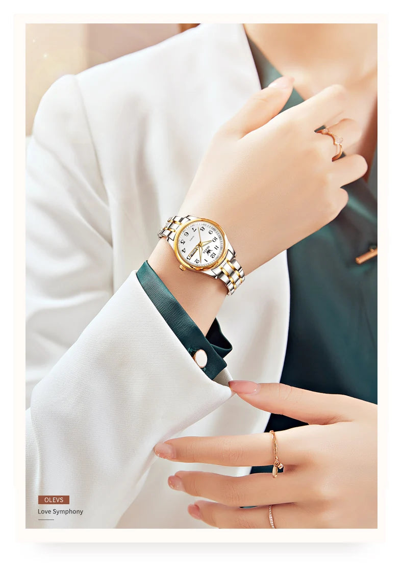 OLEVS 5567 Women's Watch - Fashion, Waterproof, Luminous, Stainless Steel Gold, Luxury Elegant