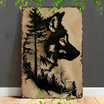 Iron Wolf Silhouette Wall Sign - Pre-Drilled Metal Decor