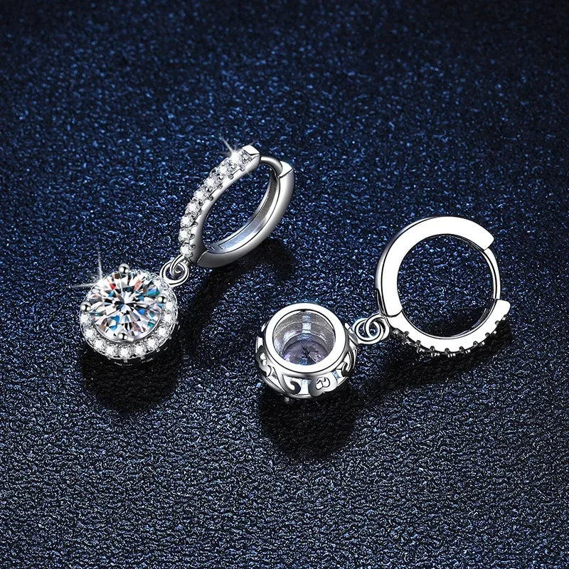 925 Sterling Silver Moissanite Earrings - 1 Carat Round