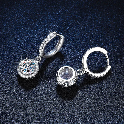 925 Sterling Silver Moissanite Earrings - 1 Carat Round