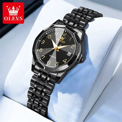 OLEVS 9970 Couple Watch - Luxury, Stainless Steel, Waterproof, Calendar, Digital Dial, Rhombus Mirror