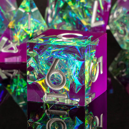 7-Piece Handmade Resin DnD Dice Set - Sharp Edge RPG Dice