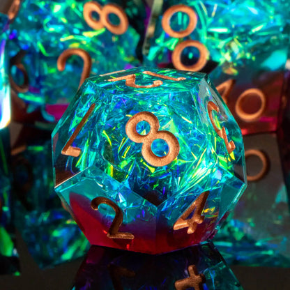 7-Piece Handmade Resin DnD Dice Set - Sharp Edge RPG Dice