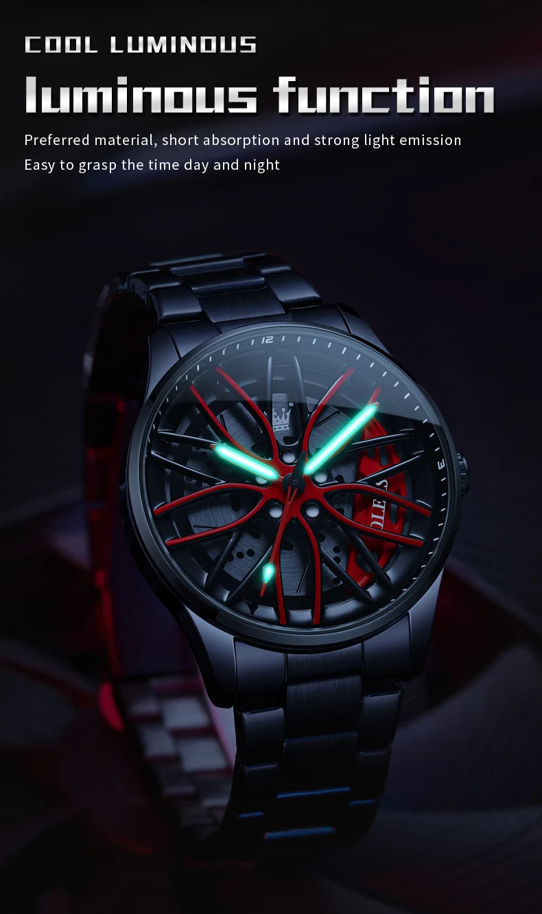 OLEVS 9937 Men's Watch - Fashion, Rotatable Wheel Hub Dial, Waterproof, Luminous, Gifts