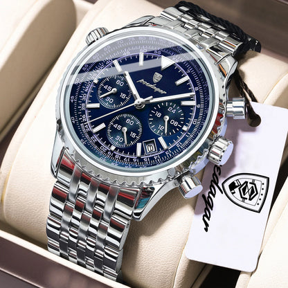 POEDAGAR 960 Men's Luxury Chronograph Watch - Stainless Steel, Luminous, 3ATM, Auto Date