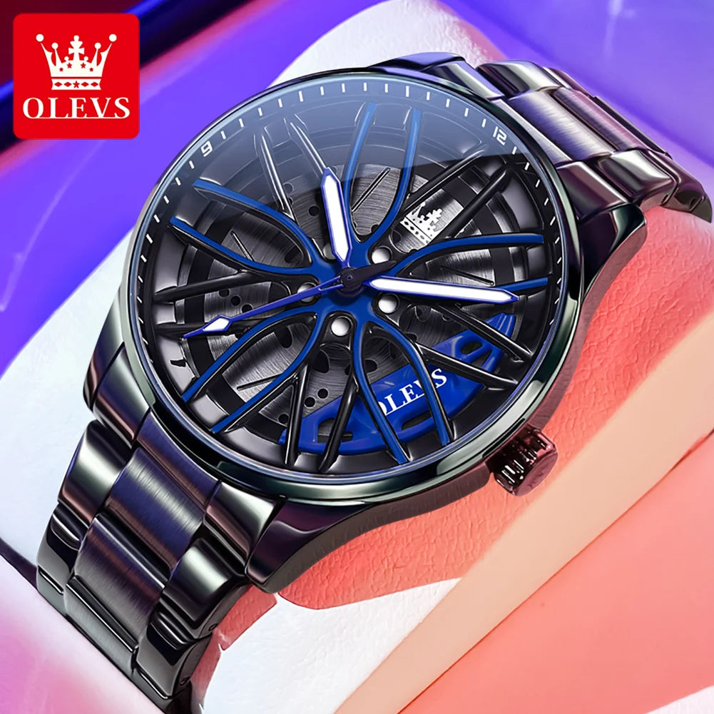 OLEVS 9937 Men's Watch - Fashion, Rotatable Wheel Hub Dial, Waterproof, Luminous, Gifts