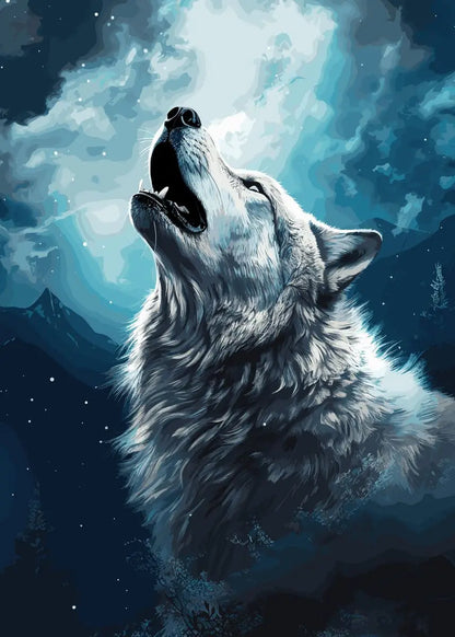 Moon Wolf Canvas Poster - Watercolor Spray Painting Wall Art