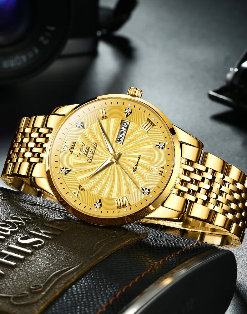 OLEVS 6630 Men's Watch - Automatic Mechanical, Threaded Dial, Waterproof, Stainless Steel, Luxury