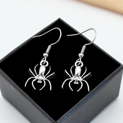 Silver Spider Drop Earrings
