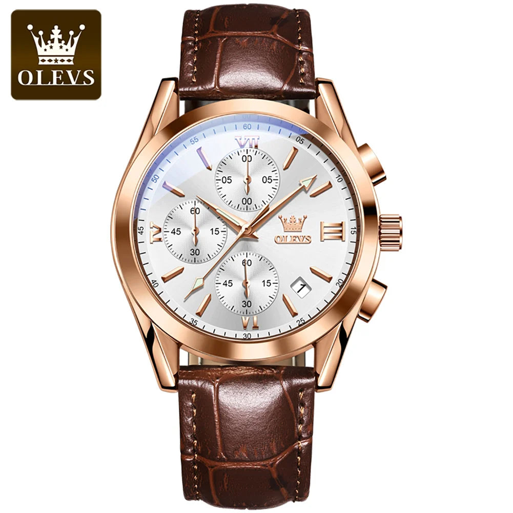 OLEVS 2872 Men’s Chronograph Quartz Watch with Leather Strap