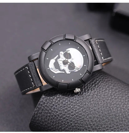 DEYROS 3pcs Men's Skull Quartz Watch Set - Watch, Necklace & Bracelet, Stainless Steel, Hardlex