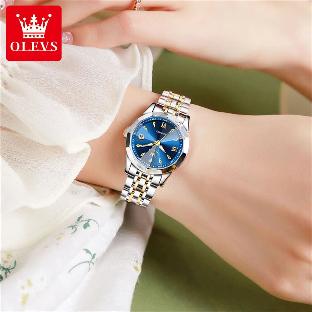 OLEVS 9998 Couple Watches - Rhombus Mirror, Luminous Date, Waterproof