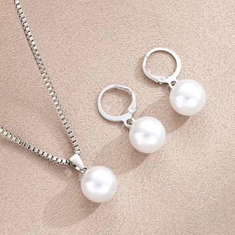 Pearl Jewelry Set - Necklace & Earrings