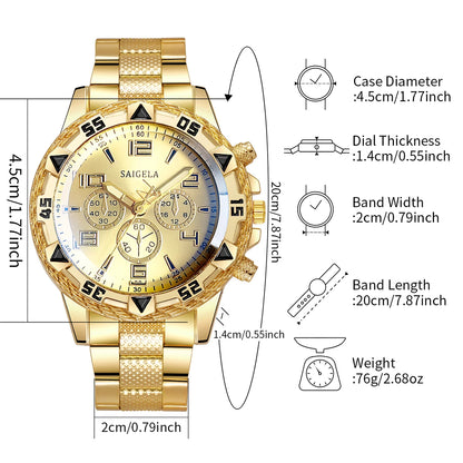 yolako 4pcs Men's Quartz Watch Jewelry Set - Watch, Bracelet, Necklace & Ring, 45mm, No Box