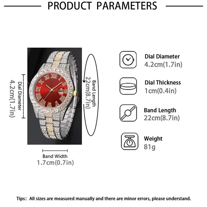 TVK Unisex Rhinestone Quartz Watch - Roman Numeral, Stainless Steel, Auto Date, Shock Resistant