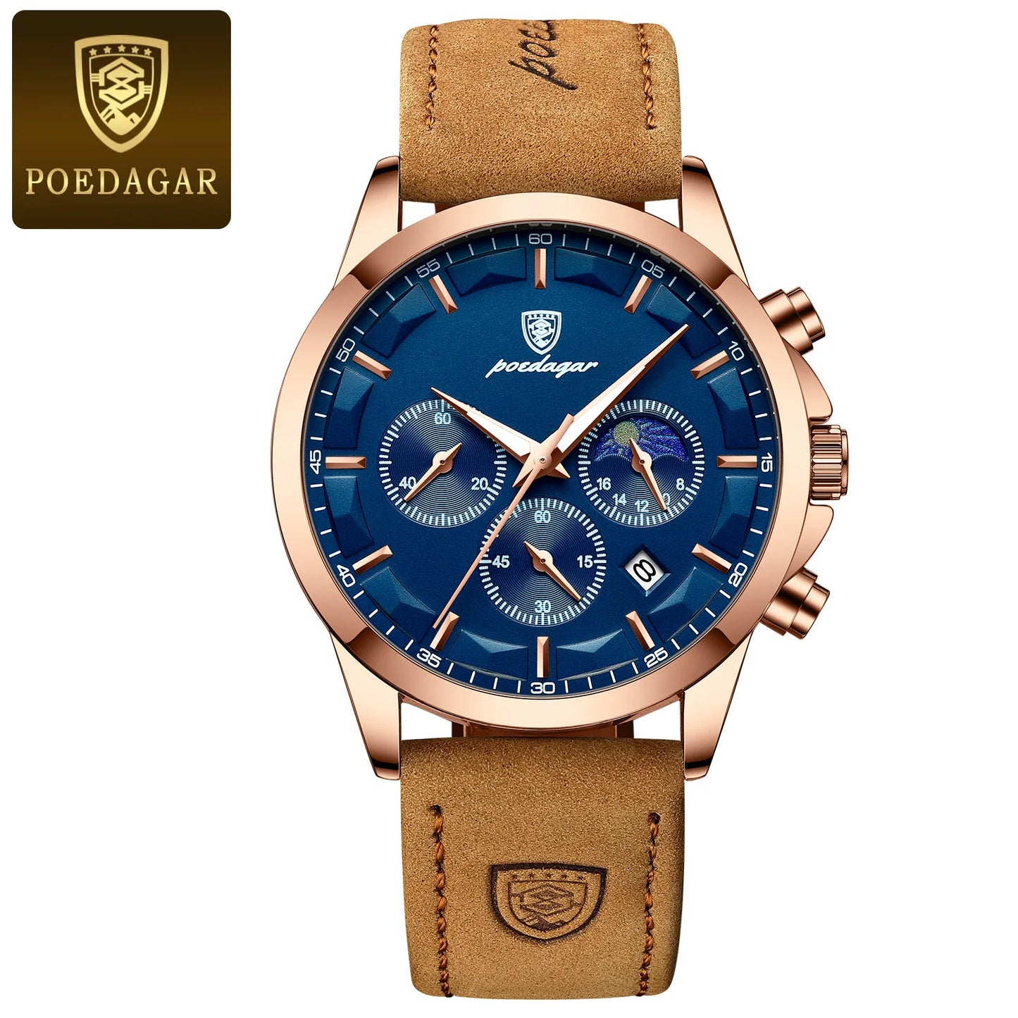 POEDAGAR 928 Men's Luxury Sport Watch - Leather Band, Luminous, Diver, 3ATM, Auto Date