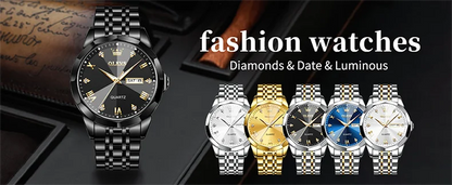 OLEVS 9931 Men's Watch - Rhombus Mirror, Waterproof, Luminous, Stainless Steel, Date Week