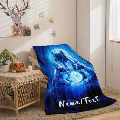 Custom Name Wolf King Flannel Blanket - Polyester Coral Fleece Throw