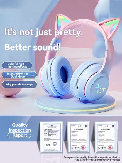RGB Cat Ear Bluetooth Earphones 5.3 - Wireless Gaming Headset
