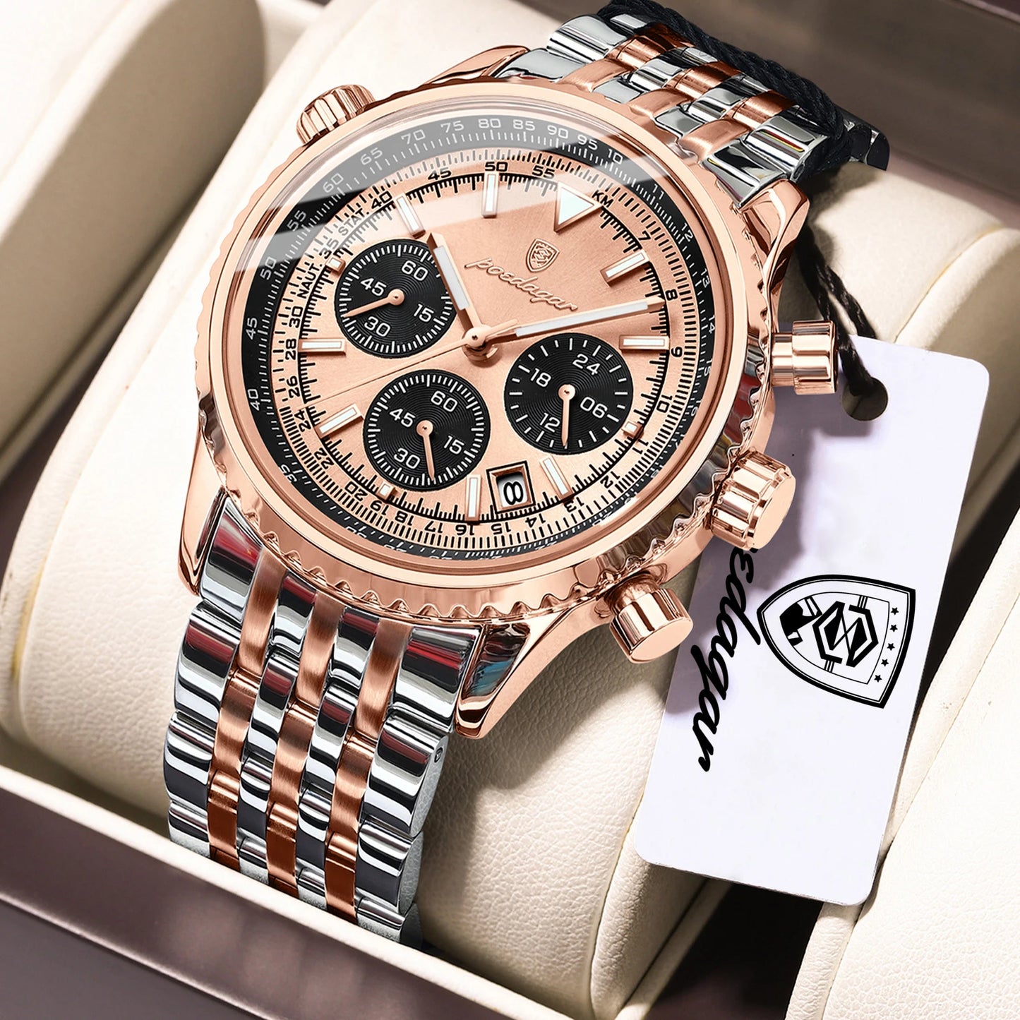 POEDAGAR 960 Men's Luxury Chronograph Watch - Stainless Steel, Luminous, 3ATM, Auto Date