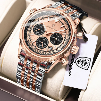 POEDAGAR 960 Men's Luxury Chronograph Watch - Stainless Steel, Luminous, 3ATM, Auto Date