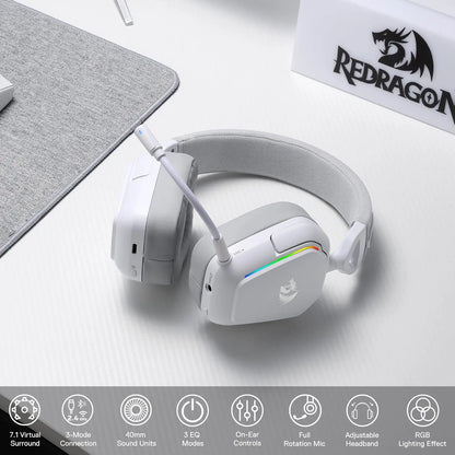 Redragon H868 Wireless RGB Gaming Headset - 7.1 Surround, 3-Mode Connection