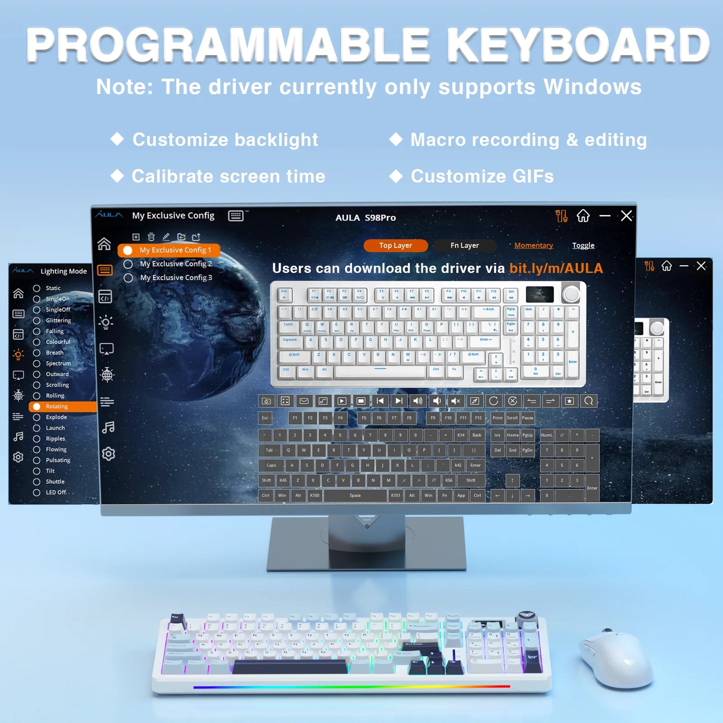 AULA S98pro Wireless Mechanical Keyboard - Gasket Mount, Hot-Swap, TFT Screen