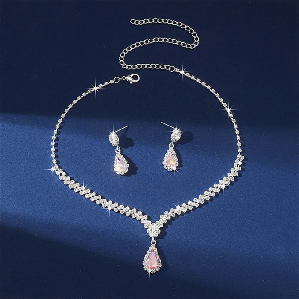V-Shaped Rhinestone Necklace & Earrings Set - Luxury Jewelry