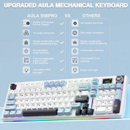 AULA S98pro Wireless Mechanical Keyboard - Gasket Mount, Hot-Swap, TFT Screen