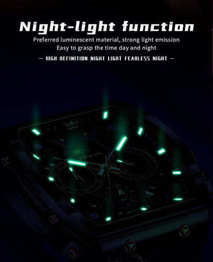 OLEVS 2492 Men's Watch - Tonneau Hollow Out, Moon Phase, Waterproof, Luminous, Silicone