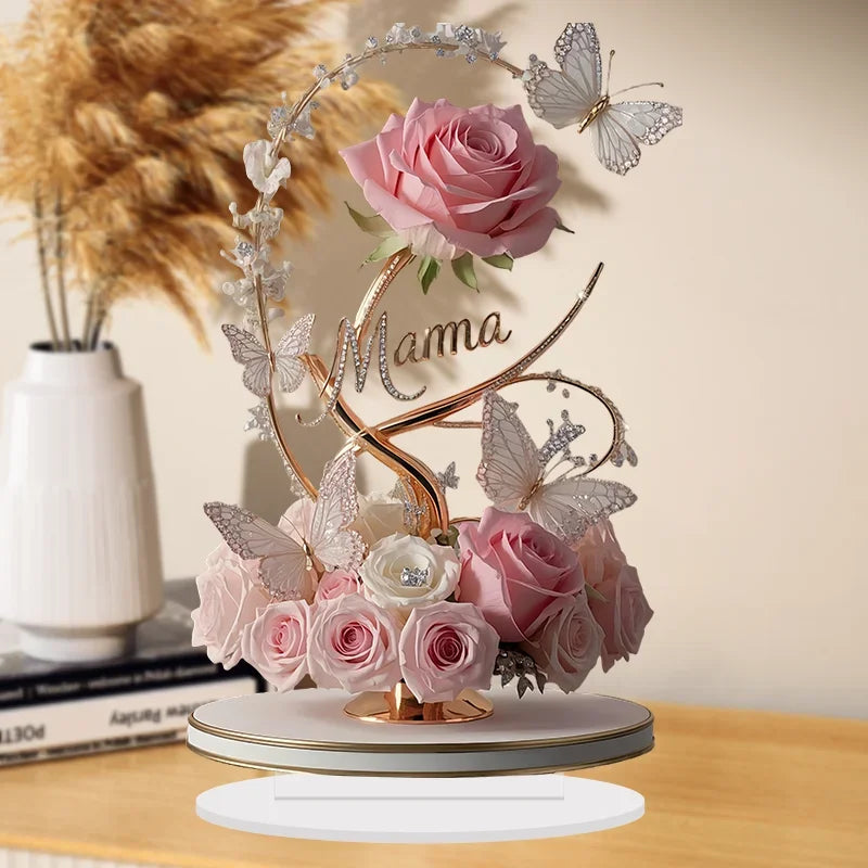 8" Acrylic Rose 'MOM' Standing Decoration – Love Theme, Pastoral Style