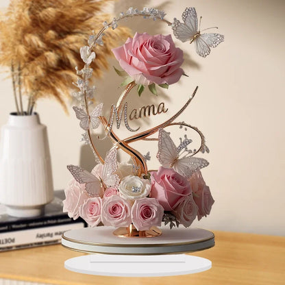 8" Acrylic Rose 'MOM' Standing Decoration – Love Theme, Pastoral Style