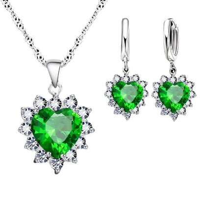 Heart Necklace & Earrings Set - Bridal Jewelry Gift