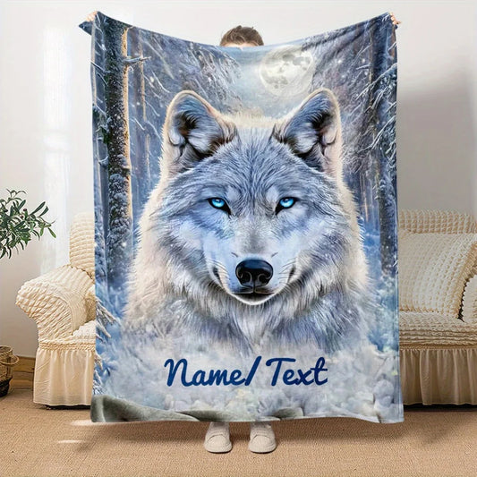 Custom Name Arctic Wolf Fleece Blanket - Polyester Coral Fleece