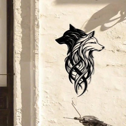 Twin Wolf Metal Wall Sculpture - Black & White Wrought Iron Set
