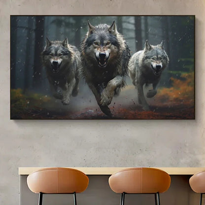 Running Wolf Canvas Poster - Waterproof Ink Spray Painting Wall Art