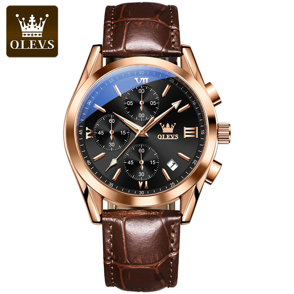 OLEVS 2872 Men’s Chronograph Quartz Watch with Leather Strap
